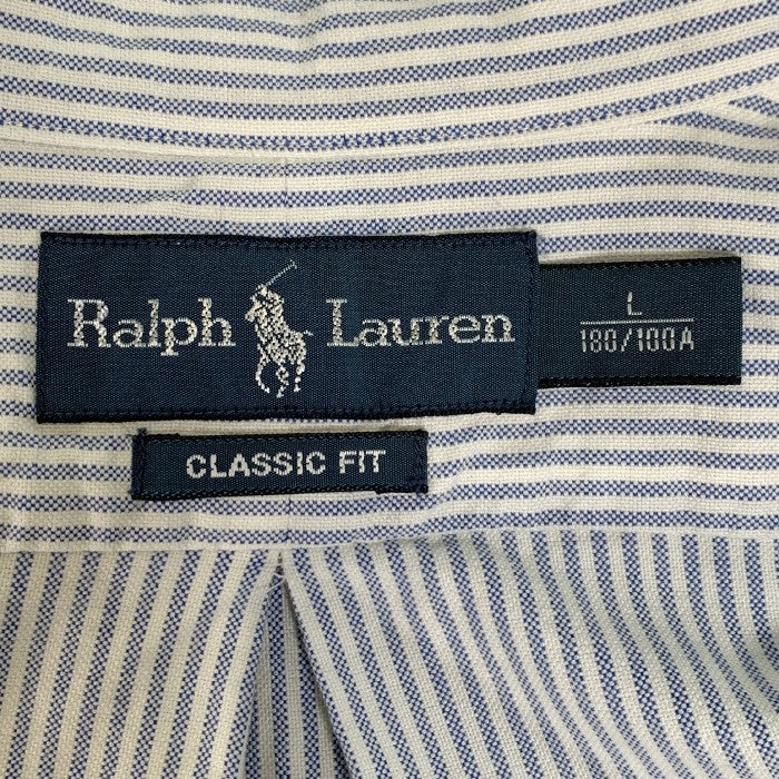 Ralph Lauren ラルフローレン Classic Fit ヒッコリーストライプ ボタンダウンシャツ 半袖 Size L 福生店