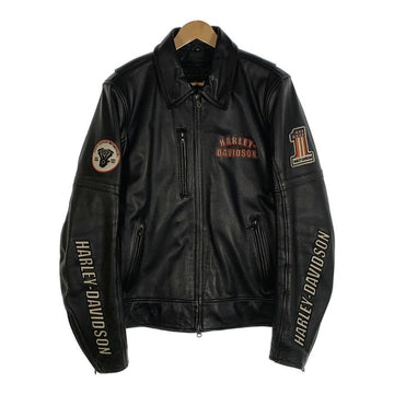 HARLEY-DAVIDSON ハーレーダビッドソン レザー シングルライダースジャケット ワッペン 衿付き ブラック Size M 福生店