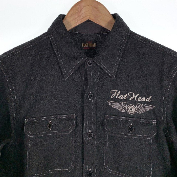 THE FLAT HEAD フラットヘッド ウールシャツ ブラック ナイロン 刺繡 LOT-WS-04W Size 38 福生店