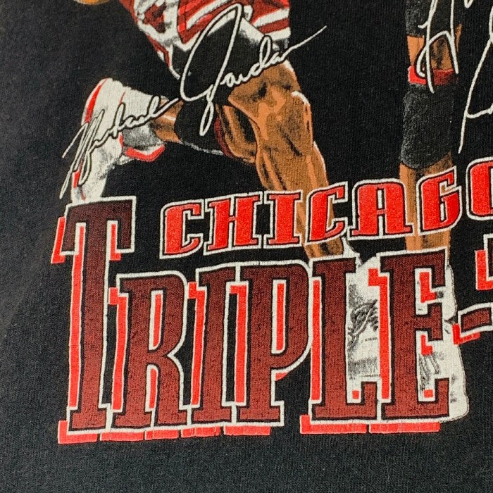 US古着 90's CHICAGO BULLS シカゴブルズ TRIPLE-THREAT プリントTシャツ ジョーダン ピッペン グラント  NUTMEG ブラック Size L 福生店