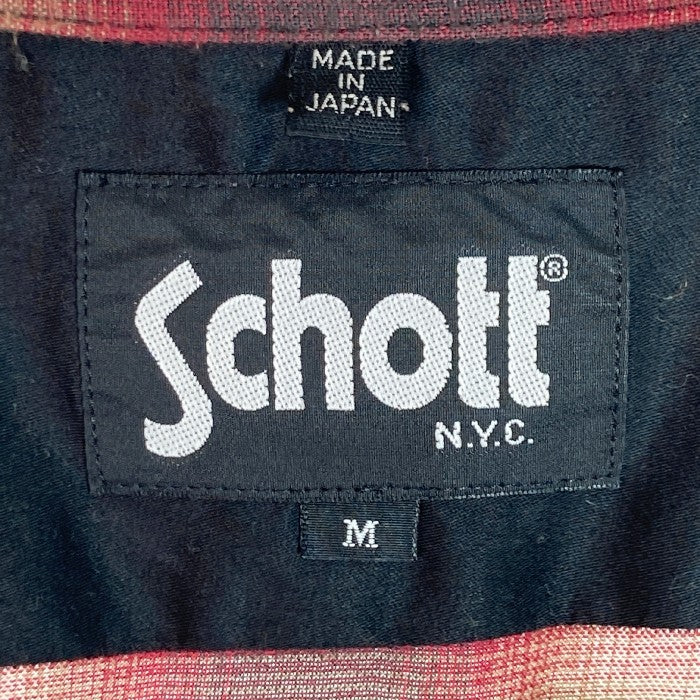 SCHOTT ショット チェックオープンカラーシャツ レッド×ブラック sizeM 瑞穂店