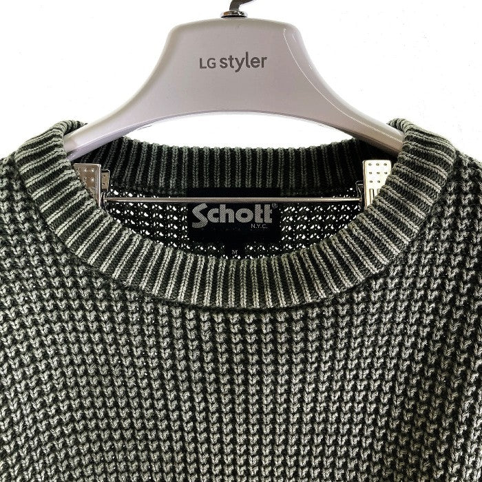 Schott ショット DULL COLOR CREWNECK KNIT NO.3124036 ダルカラー クルーネック ケーブルニット  コットンニット セージ sizeM 瑞穂店