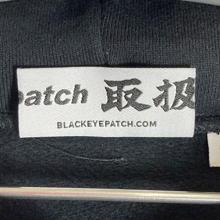 THE BLACK EYE PATCH ブラックアイパッチ handle with care label hoodie 取扱注意 刺繍パーカー ブラック sizeL 瑞穂店