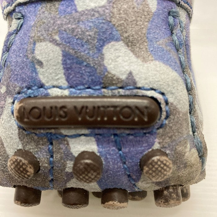 LOUIS VUITTON ルイヴィトン LV ドライビングシューズ ブルー ヌバック カモフラ 迷彩 タッセル モノグラム柄 2017年 イタリア製 青 ブルー size7 瑞穂店