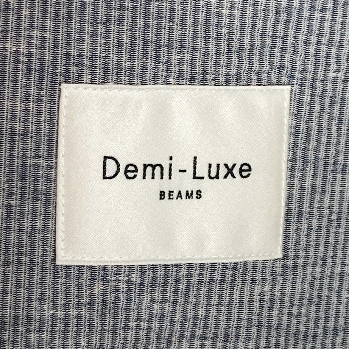 Demi-Luxe BEAMS  デミルクスビームス ノーカラージャケット カラーレス サッカーストライプ ネイビー size36 瑞穂店