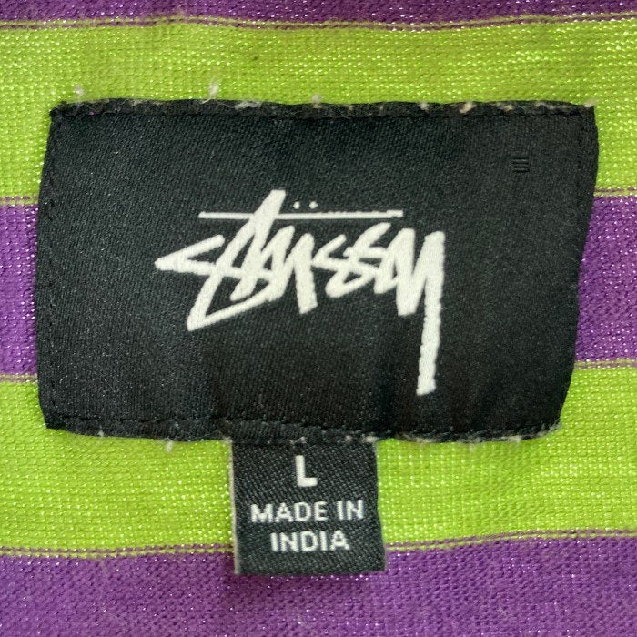 STUSSY ステューシー 1140117 Flower Stripe 長袖Tシャツ ボーダー パープル グリーン sizeL 瑞穂店