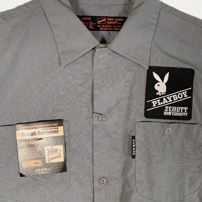 Schott ショット PLAYBOY プレイボーイ ワッペン プリント ワークシャツ チャコール Size L 福生店