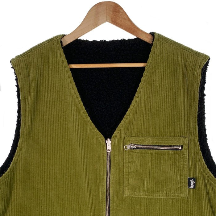 STUSSY ステューシー 20AW Wide Wale Reversible Vest コーデュロイ フリース リバーシブルベスト グリーン ブラック Size L 福生店