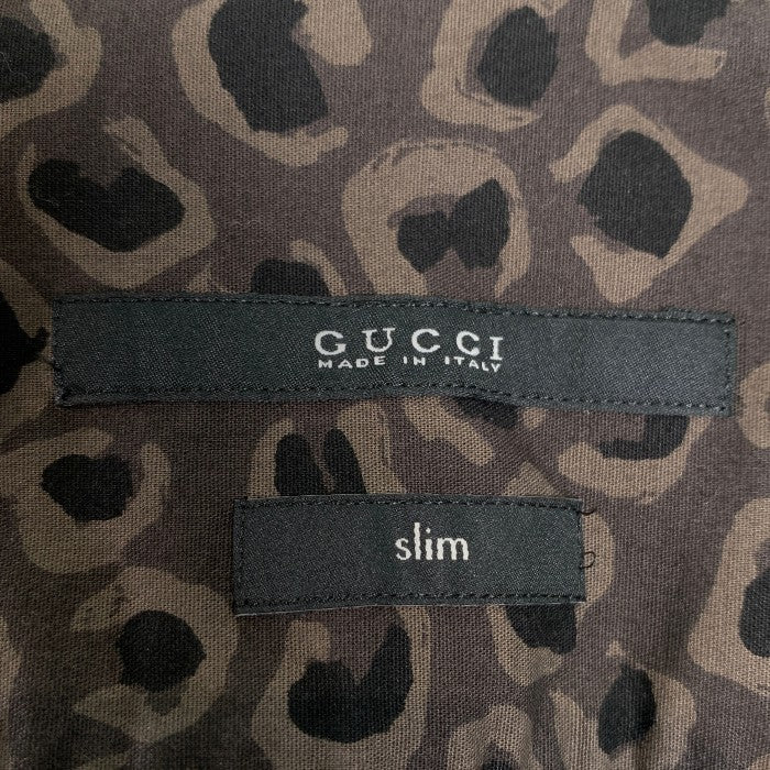 GUCCI グッチ 総柄プリント 長袖シャツ Slim ブラウン 並行品 Size 39 福生店